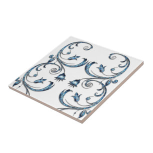 Keramik Tile Blue Floral Fliese