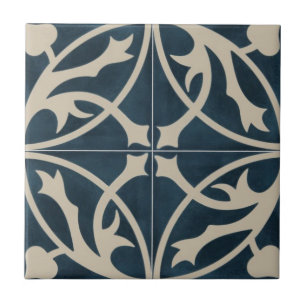 Keramik Tile - Blue & Ivory Blätter Fliese