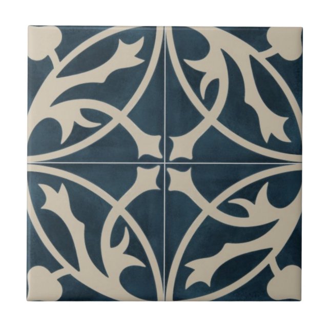 Keramik Tile - Blue & Ivory-Blätter Fliese (Vorderseite)