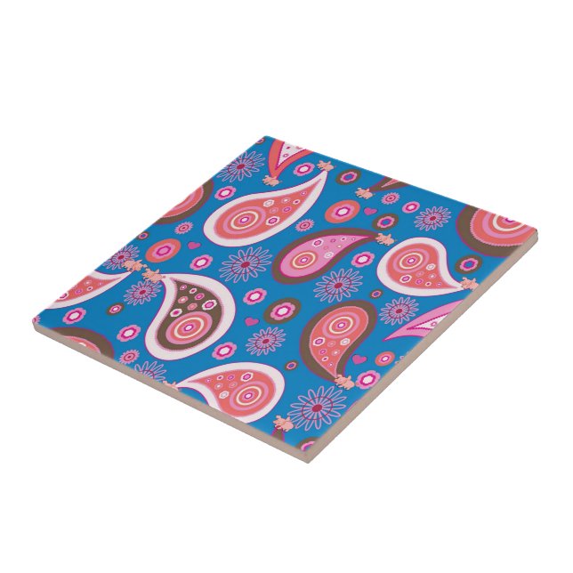 Keramik Tile Blue Pink Paisley Pink Schweine Fliese (Seite)