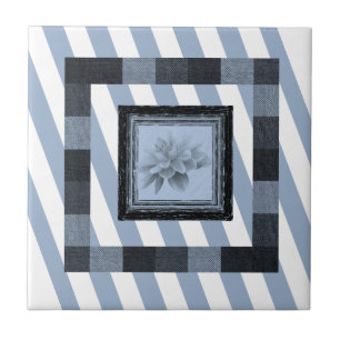 Keramik Tile Blue Strip Floral Fliese