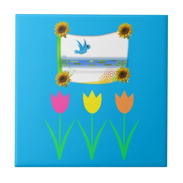 Keramik Tile Blue Tulips Fliese (Vorderseite)