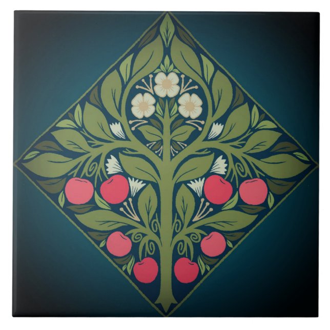 Keramik Tile - Blühender Obstbaum Fliese (Vorderseite)