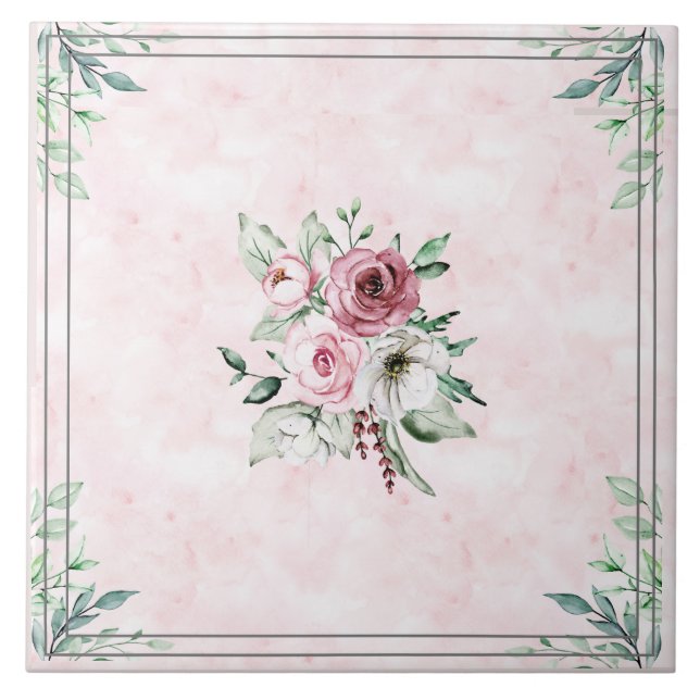 Keramik Tile Blume Rosa und Grau Fliese (Vorderseite)