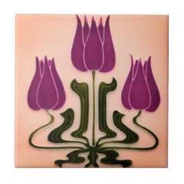 Keramik Tile - Blumengarten Jugendstil Rosa/Lila Fliese