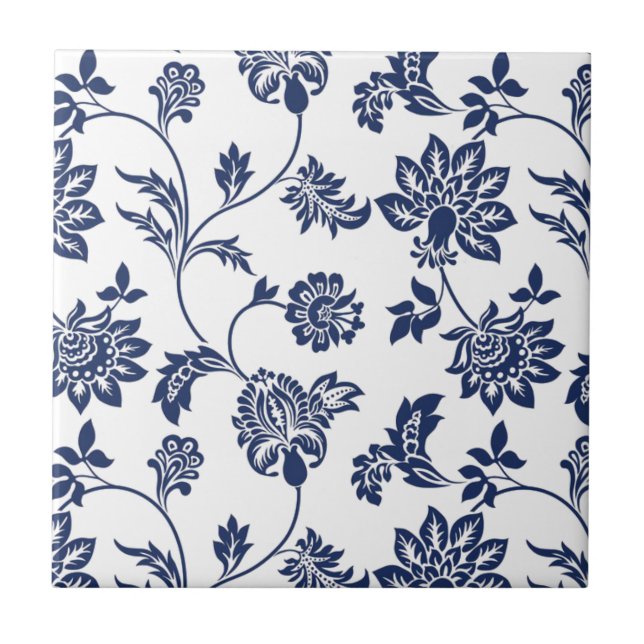 Keramik Tile - Blumenmuster in Blau und Weiß Fliese (Vorderseite)