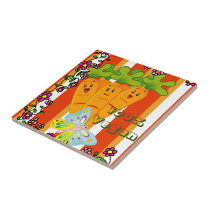 Keramik Tile Carrots, Orangenstreifen, 100% Vegan Fliese