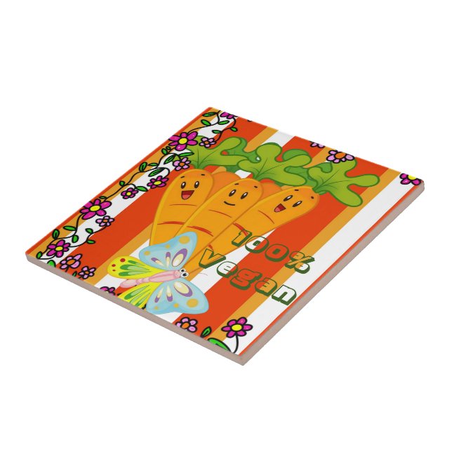 Keramik Tile Carrots, Orangenstreifen, 100% Vegan Fliese (Seite)