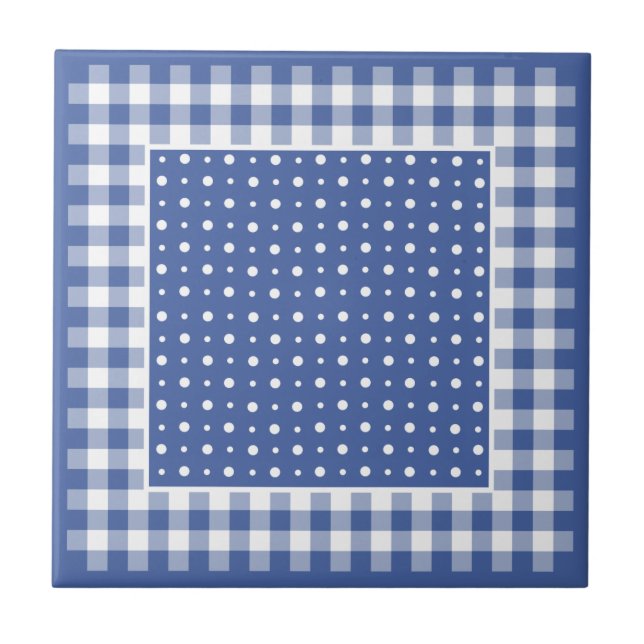 Keramik Tile, Dark Blue Polka Docks und Karo Fliese (Vorderseite)