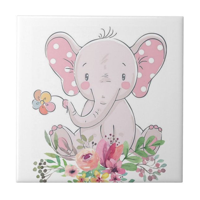 Keramik Tile Elephant Liebe Floral Fliese (Vorderseite)