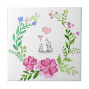 Keramik Tile Elephant Liebe Floral Fliese