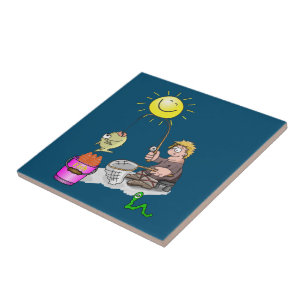 Keramik Tile Fisherman, Fisch, Sonne, Blau Fliese