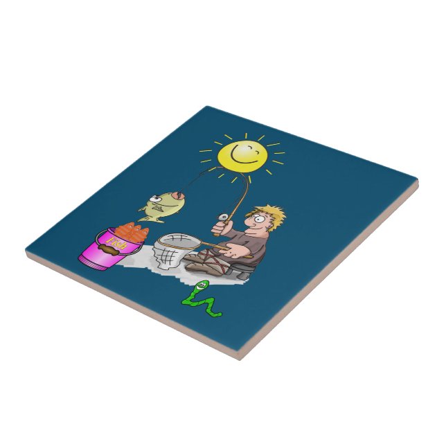 Keramik Tile Fisherman, Fisch, Sonne, Blau Fliese (Seite)