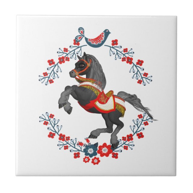 Keramik Tile Floral Horse Fliese (Vorderseite)