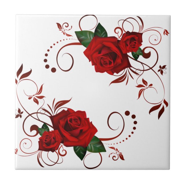 Keramik Tile Floral Rote Rose Fliese (Vorderseite)