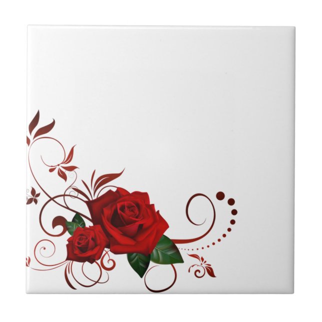 Keramik Tile Floral Rote Rose Fliese (Vorderseite)