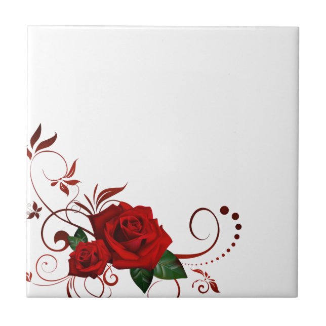 Keramik Tile Floral Rote Rose Fliese (Vorderseite)