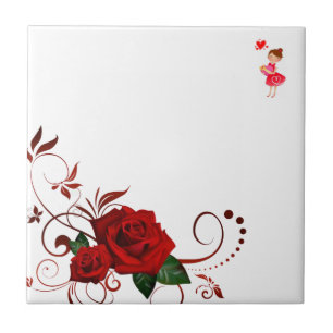 Keramik Tile florale Rote Rose Herz Fliese