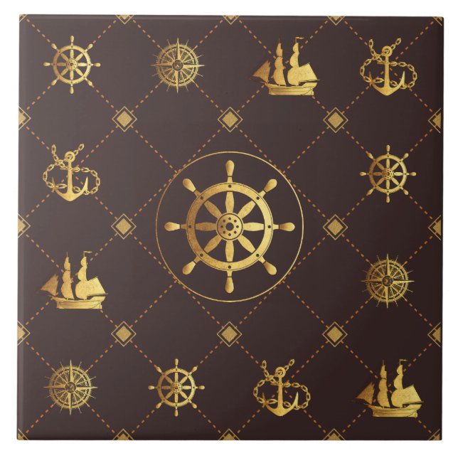 Keramik-Tile für das Gold Ship Wheel Fliese (Vorderseite)