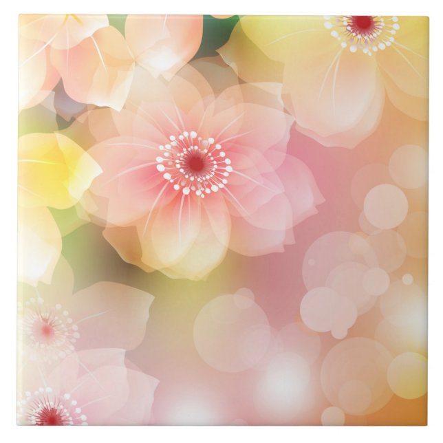 Keramik Tile - Gelb rosa Blütenmoderne Fliese (Vorderseite)