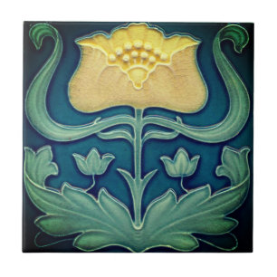 Keramik Tile - Gelbe Blume Jugendstil Fliese