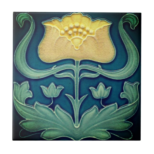 Keramik Tile - Gelbe Blume Jugendstil Fliese (Vorderseite)