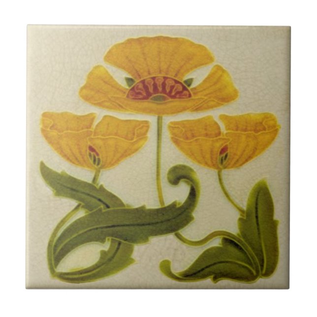Keramik Tile - Gelbe Blume Leiter Jugendstil Fliese (Vorderseite)