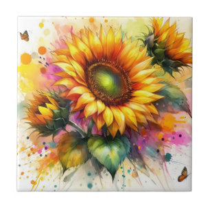 Keramik Tile - Gelbe Sonnenblumen Fliese