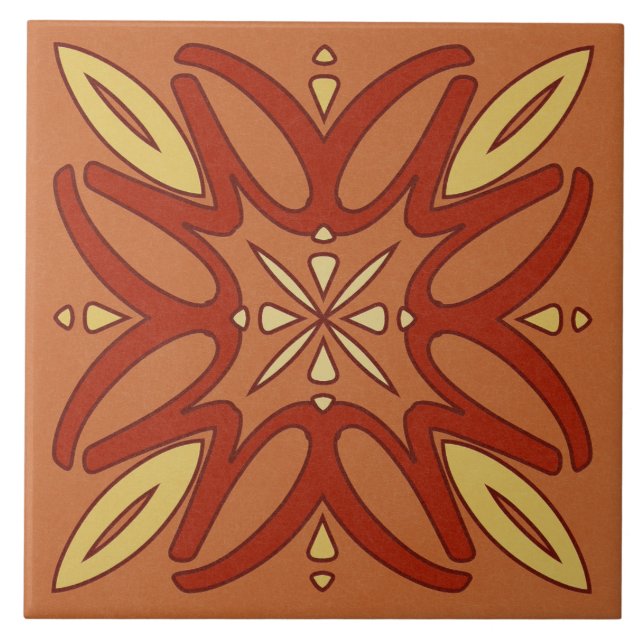 Keramik Tile- Gelbe und Rote Kaleidoskop-Blume Fliese (Vorderseite)