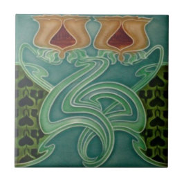 Keramik Tile - Gelbes Blumenmuseum Jugendstil Fliese