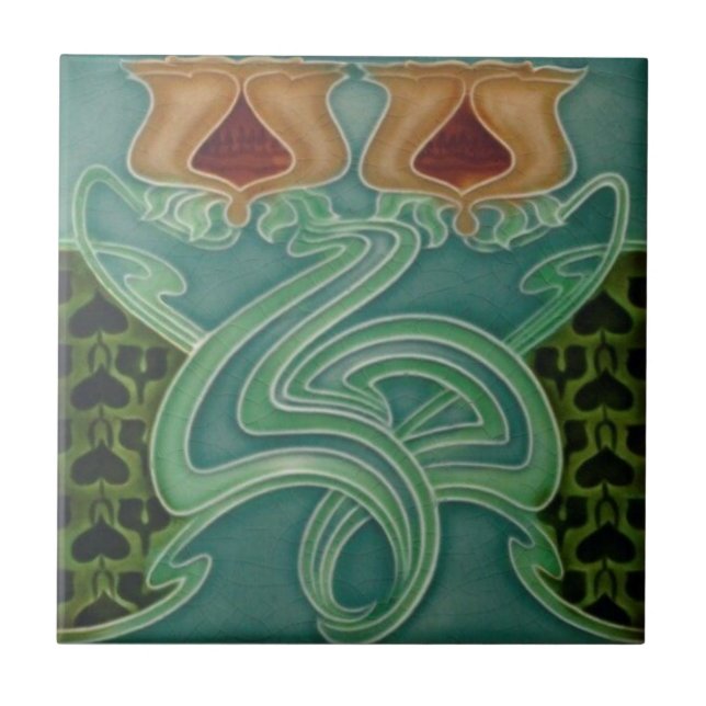 Keramik Tile - Gelbes Blumenmuseum Jugendstil Fliese (Vorderseite)