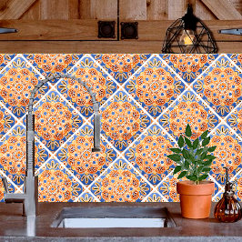 Keramik Tile geometrisch blau und orange Fliese
