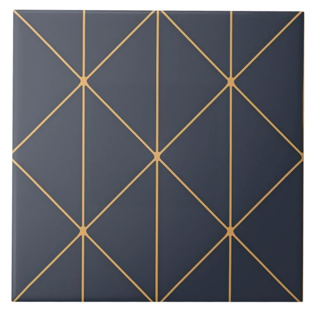 Keramik Tile - Geometrisches Gold- und Blaumuster Fliese (Vorderseite)