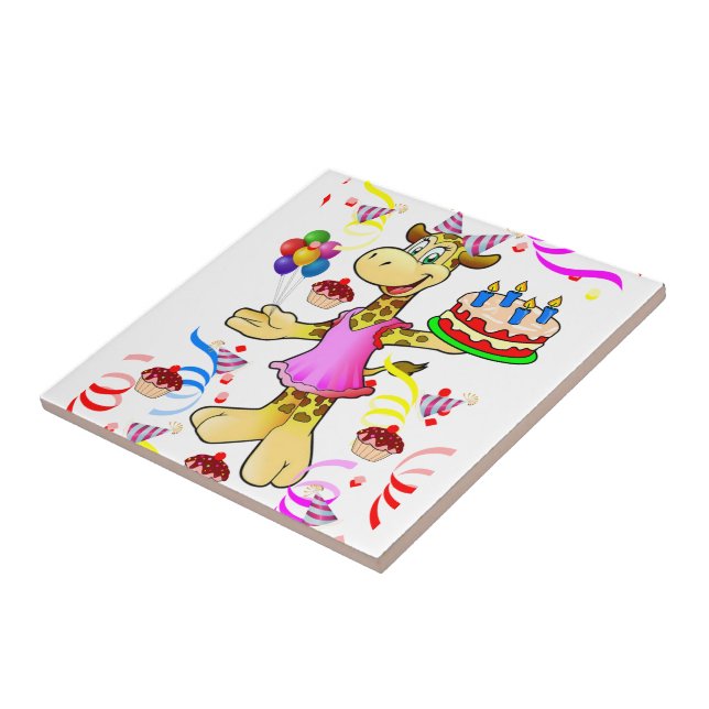 Keramik Tile Giraffe Happy Birthday Cake Fliese (Seite)