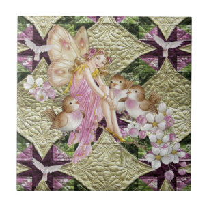 Keramik Tile Gold Fairy Floral Fliese
