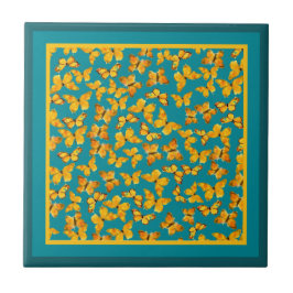 Keramik Tile, Goldene Schmetterlinge auf Aquamarin Fliese