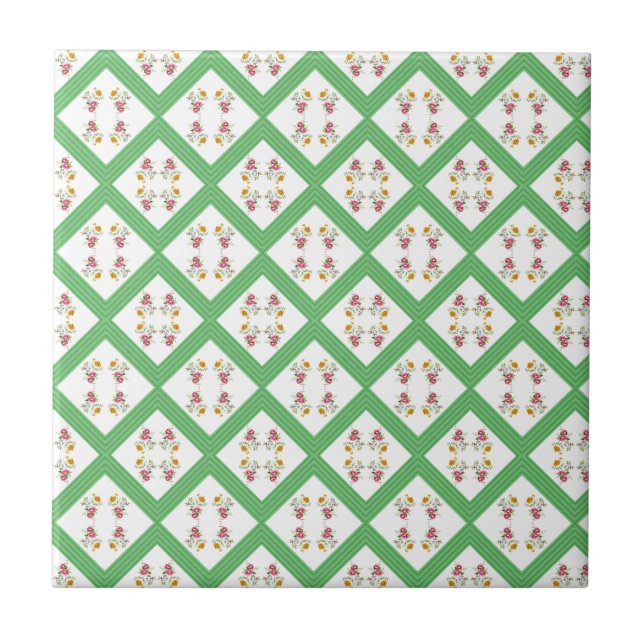 Keramik Tile Green Strip Blume Fliese (Vorderseite)