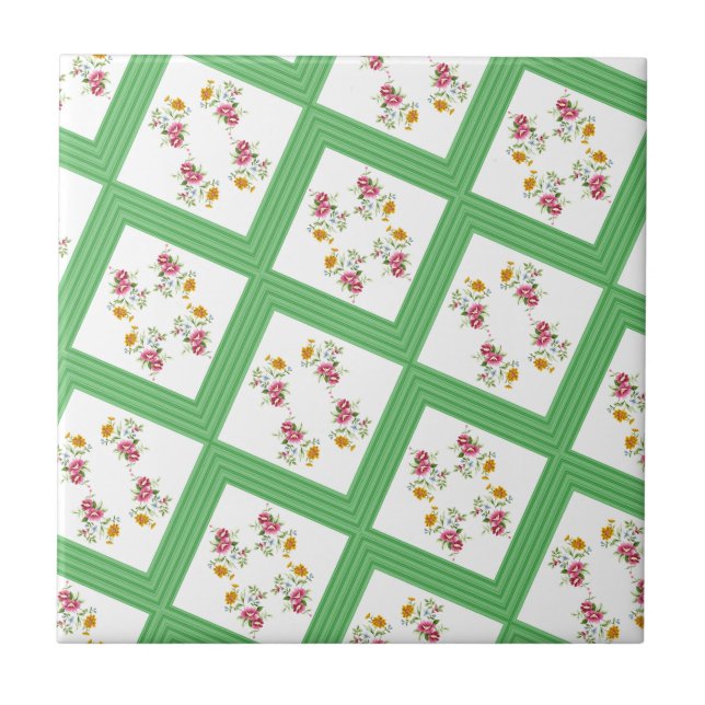 Keramik Tile Green Strip Blume Fliese (Vorderseite)
