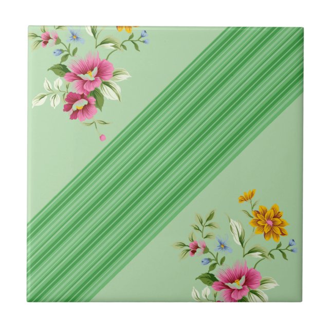 Keramik Tile Green Strip Blume Fliese (Vorderseite)