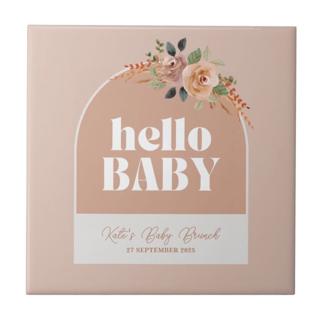 Keramik Tile, Hello Baby, Boho Moderne Babydusche Fliese (Vorderseite)