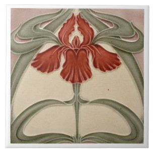 Keramik Tile - Iris Art Nouveau Floral Orange Fliese