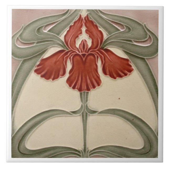 Keramik Tile - Iris Art Nouveau Floral Orange Fliese (Vorderseite)
