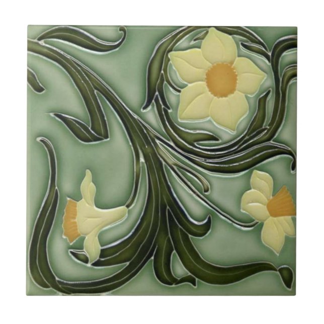 Keramik Tile - Jugendstil - Affodien 4 Fliese (Vorderseite)
