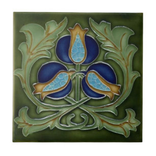 Keramik Tile - Jugendstil-Blume Blau Grün Fliese