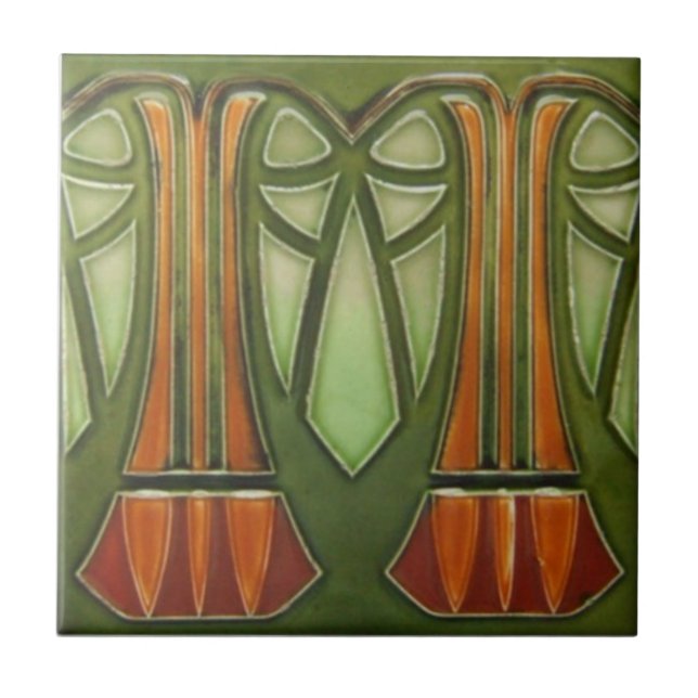 Keramik Tile - Jugendstil Palmen Tile Fliese (Vorderseite)