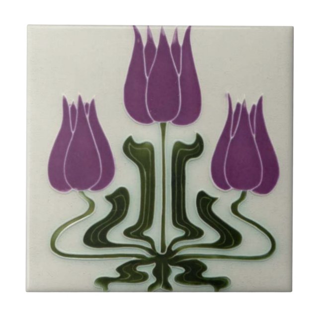 Keramik Tile - Jugendstil Vintage Lila Tulissen Fliese (Vorderseite)