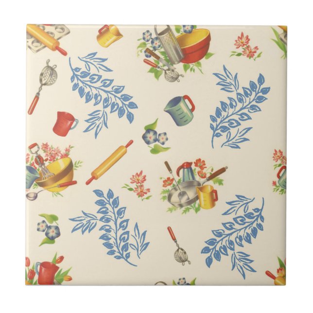 Keramik Tile, kleine - fröhliche KÜCHE BLAU Fliese (Vorderseite)