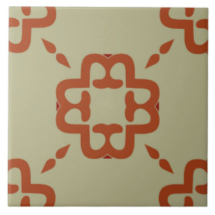 Keramik Tile- Koralle und Rotes Muster auf Beige Fliese