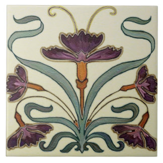 Keramik Tile - Lila Blumengarten Jugendstil Fliese