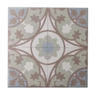 Keramik Tile - Marokkanisches Beige Blauer Flora Fliese